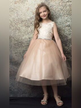 Petite  Adele Girls' Dress in Champagne Tulle